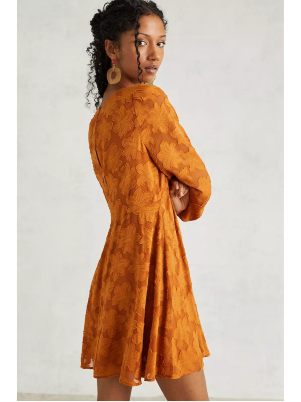 Anthropologie Jaquard Mini Dress Burnt Orange Floral Size 2 - Picture 2 of 14
